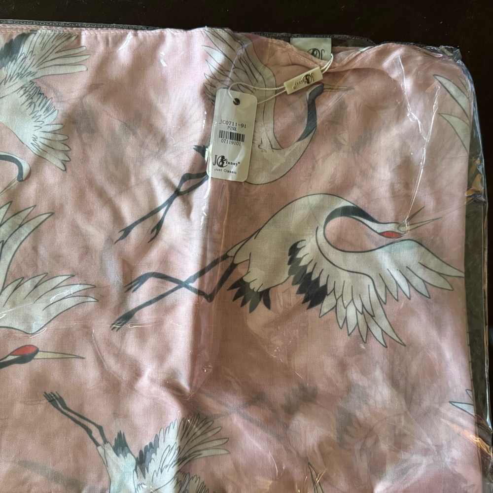 Graceful Pink Bird Motif Scarf